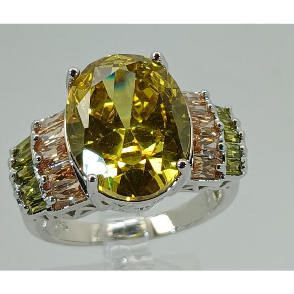 Vintage Ring Size 10 Silver Tone White Gold GP Sim Diamond CZ Cocktail NOS - Picture 10 of 10